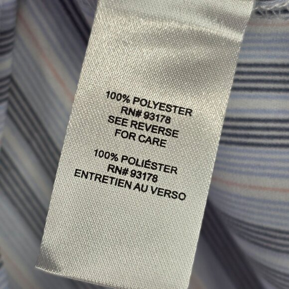 Womens Tahari Blue Striped Blouse Long Sleeve Button Down V-Neck Ruffle Cuff L - Picture 4 of 9